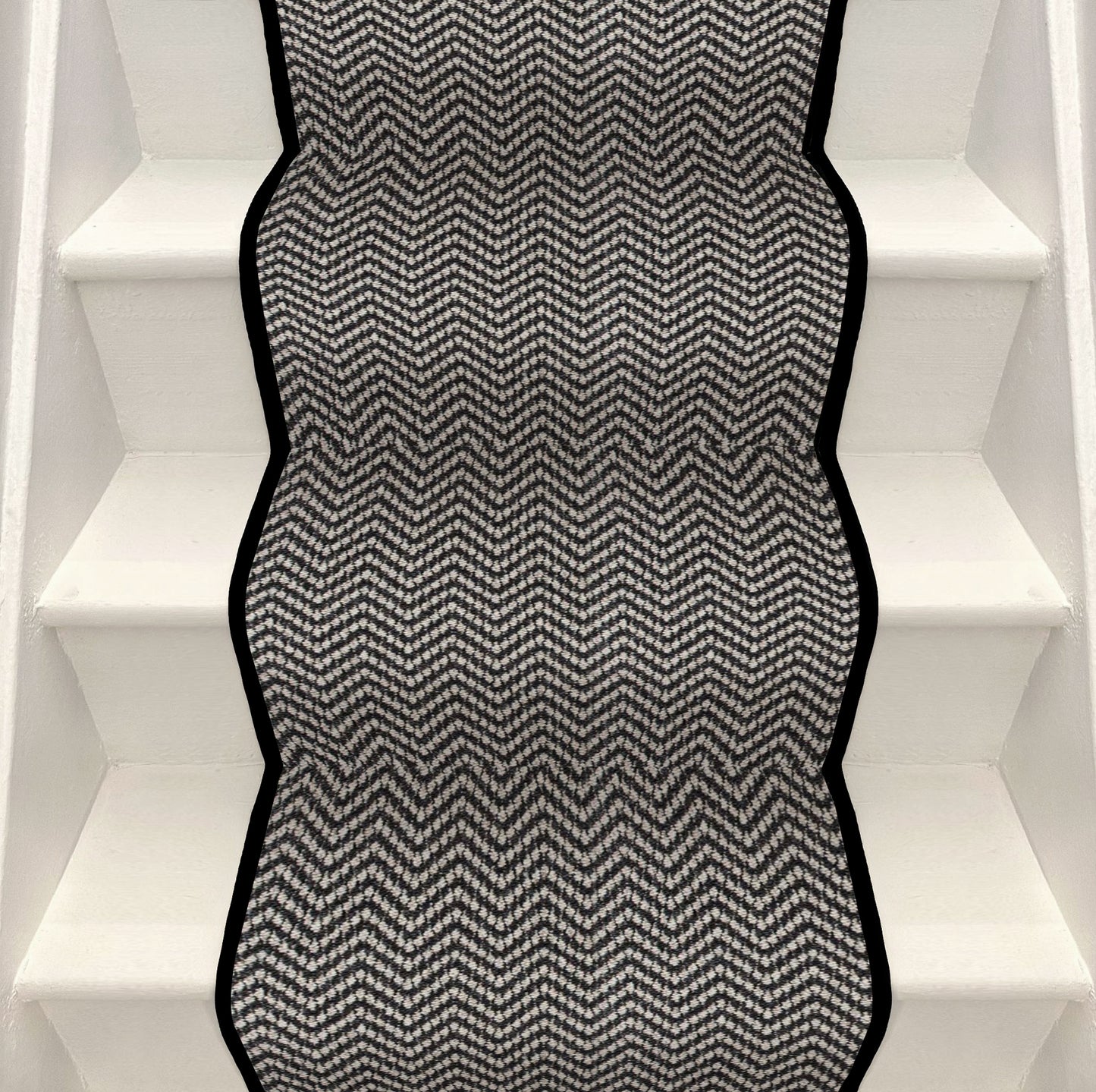 Herringbone Stair Runner - Small Black Border