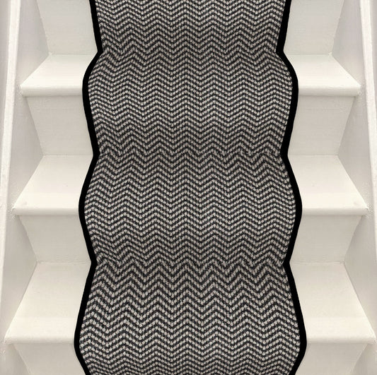 Herringbone Stair Runner - Small Black Border